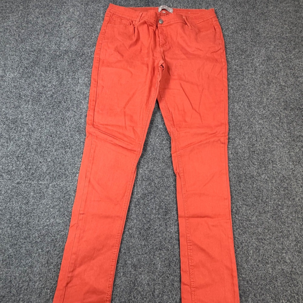 Rue 21 Womens Skinny Jeans Size 11/12 Coral Orange‎ Mid Rise Stretch Denim Pants